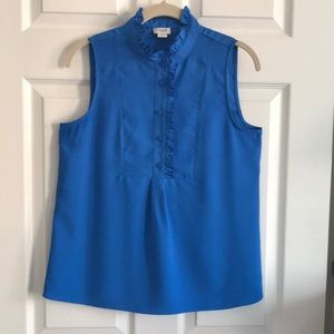 Women’s J.Crew ruffled sleeveless top sz 4 royal blue polyester button placket